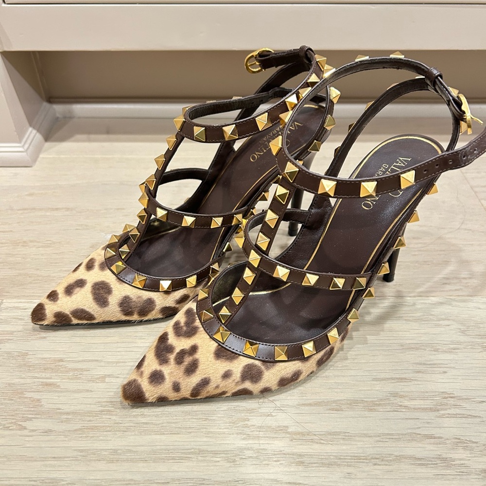 Valentino Leopard Print Heels with Gold Studs